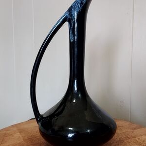 Vintage Van Briggle MCM 11.5” Pitcher Ewer Vase / Black & Blue Drip Mouth